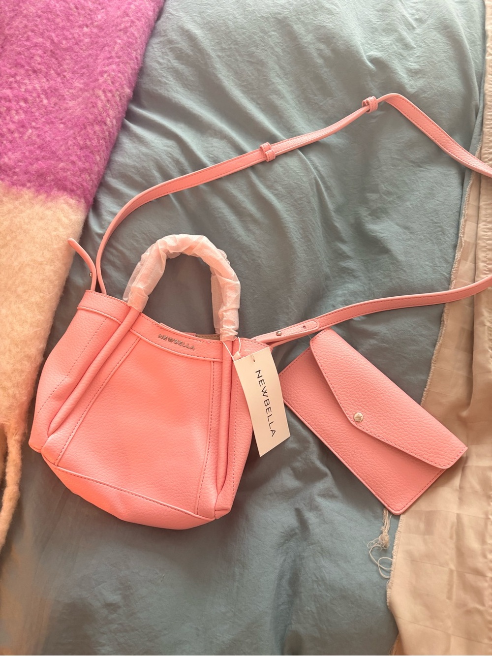 Newbella Pink Leather Crossbody Bag with Matching Wallet